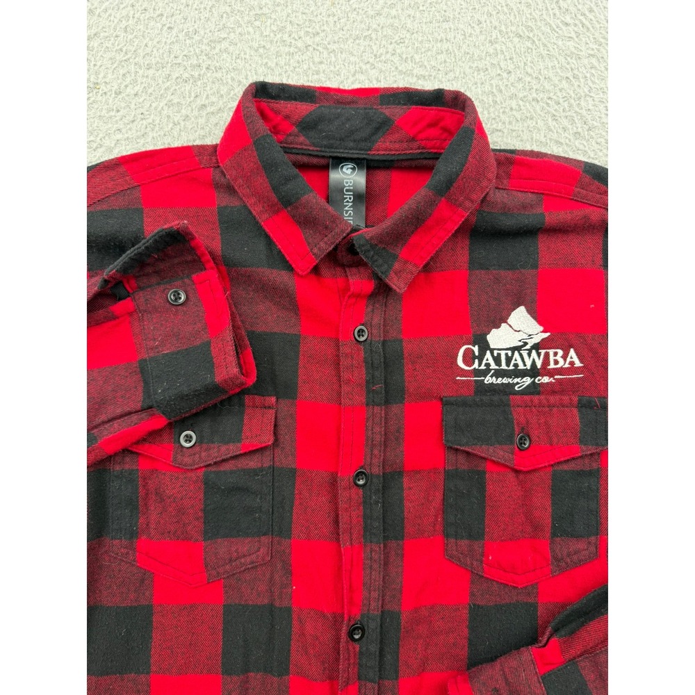 Burnside Catawba Brewing Co Flannel Shirt Mens Medium Buffalo Plaid Red Black